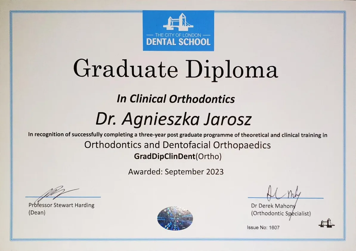 Graduate Diploma in Clinical Orthodontics – City of London Dental School (2023)